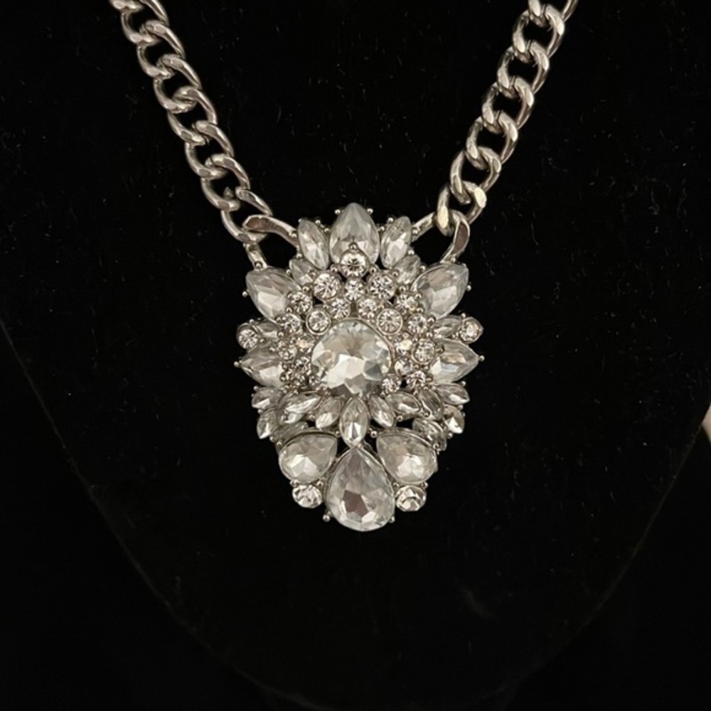 Art Deco Vintage Rhinestone Large Teardrop Necklace‎